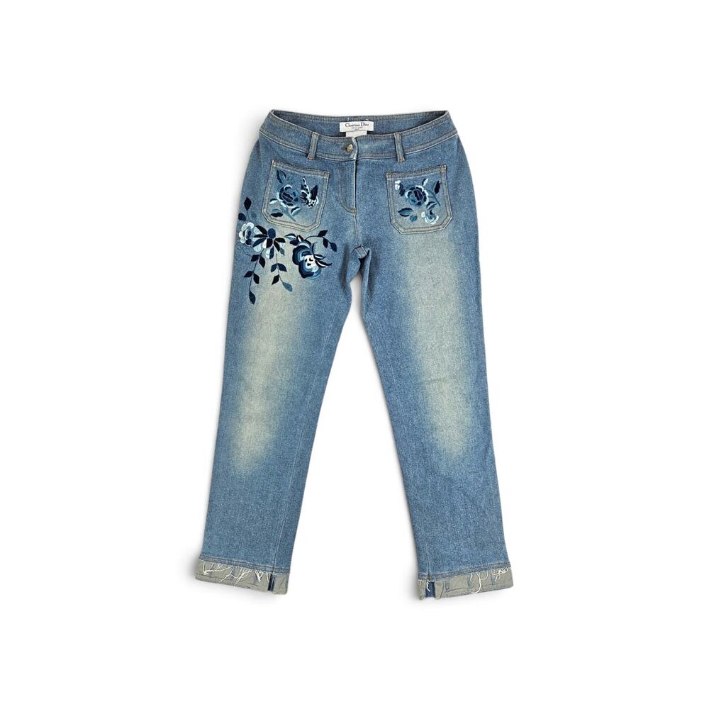 Y2k Christian Dior by John Galliano Butterfly Embroidered Capri Jeans - 40 IT